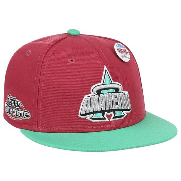 Los Angeles Anaheim Angels Men's Mitchell & Ness MLB Topps Chrome Fitted Hat Cap